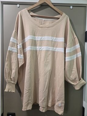 Free People XL Peach Varsity Stripe Oversized Slouchy Pullover Top